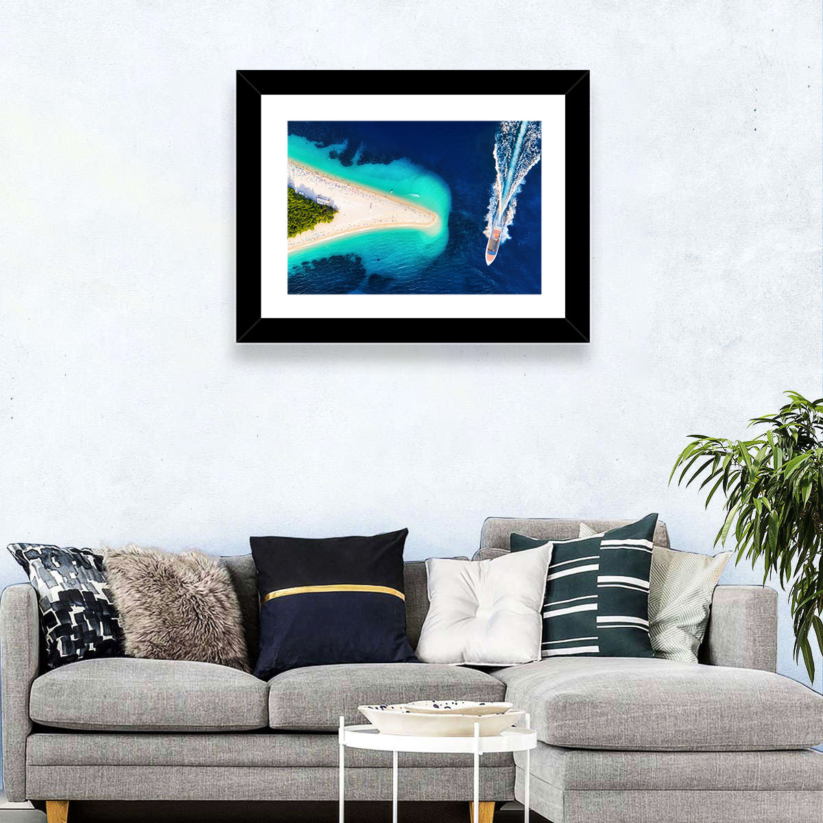 Zlatni Rat Beach Aerial, Bol Croatia Wall Art in a room, landscape