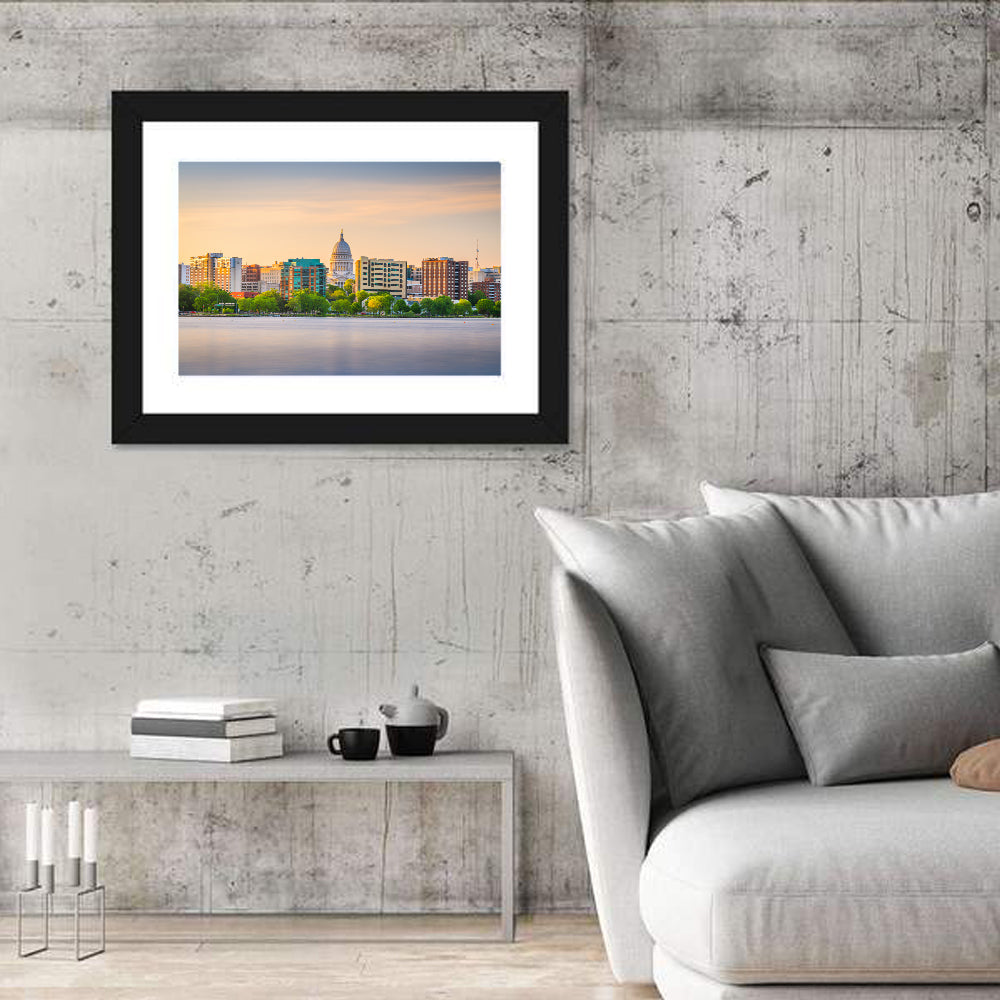 Madison Skyline at Lake Monona Wall Art in a room, landscape