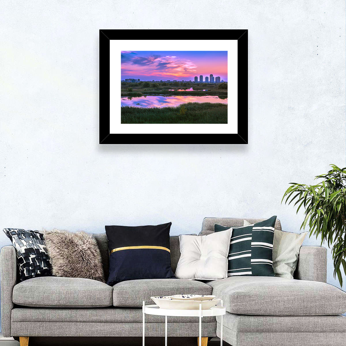 Vacaresti Park Sunset Reflection Wall Art in a room, landscape