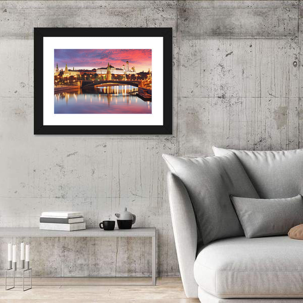 Moscow Kremlin Skyline at Twilight Wall Art in a room, landscape