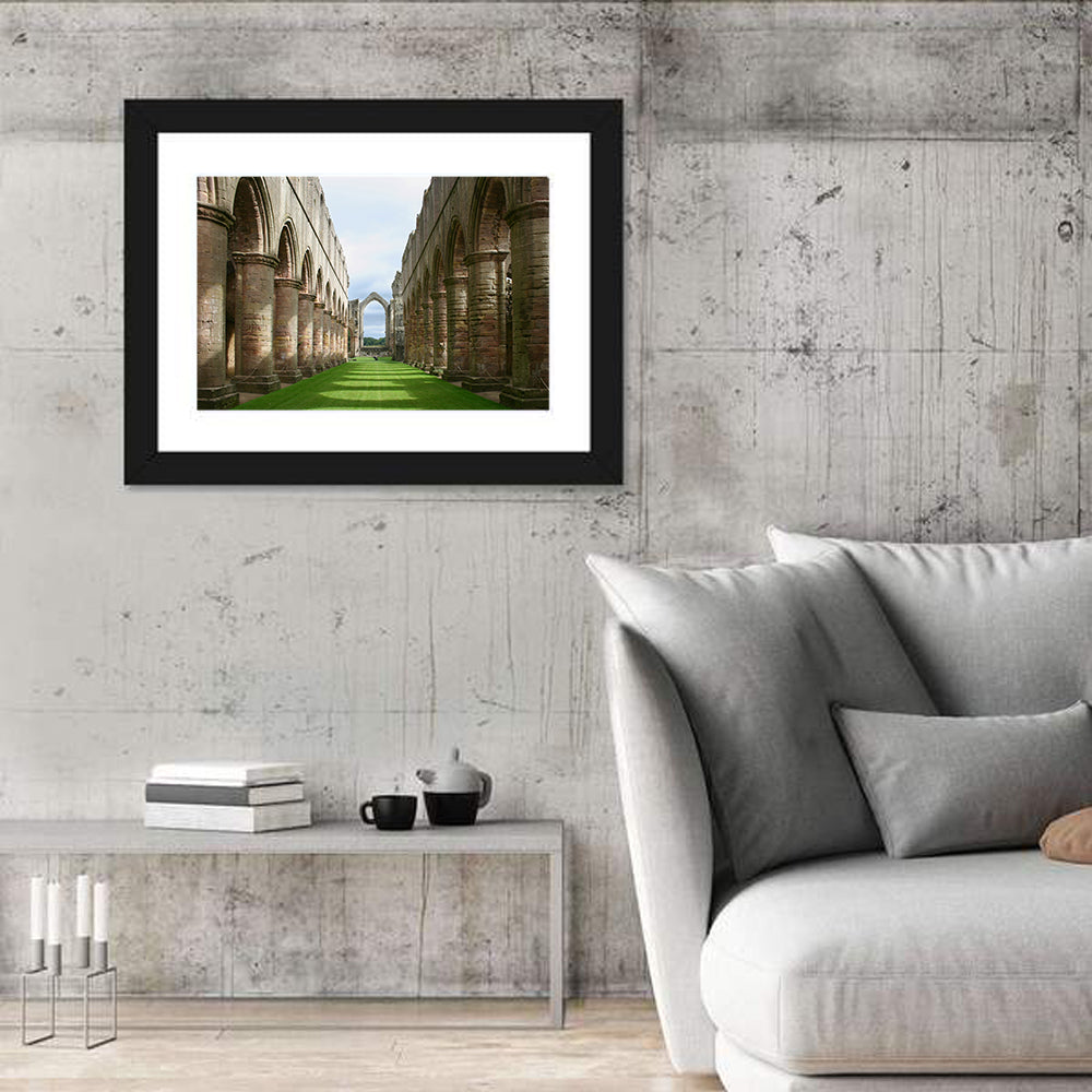 Fountains Abbey Ruins Grassy Nave View Wall Art in a room, landscape