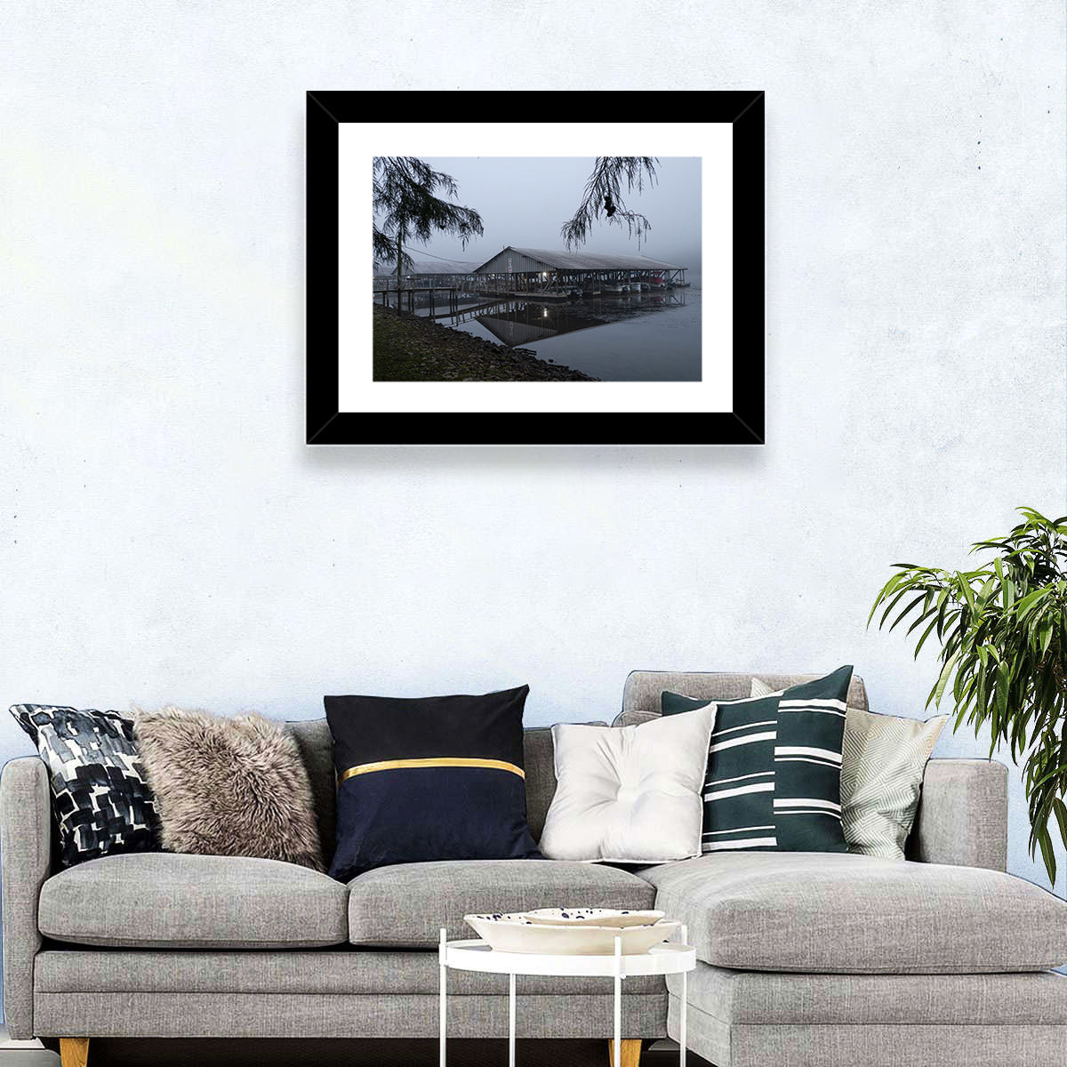 Ozark Beach Resort Boathouse Wall Art in a room, landscape