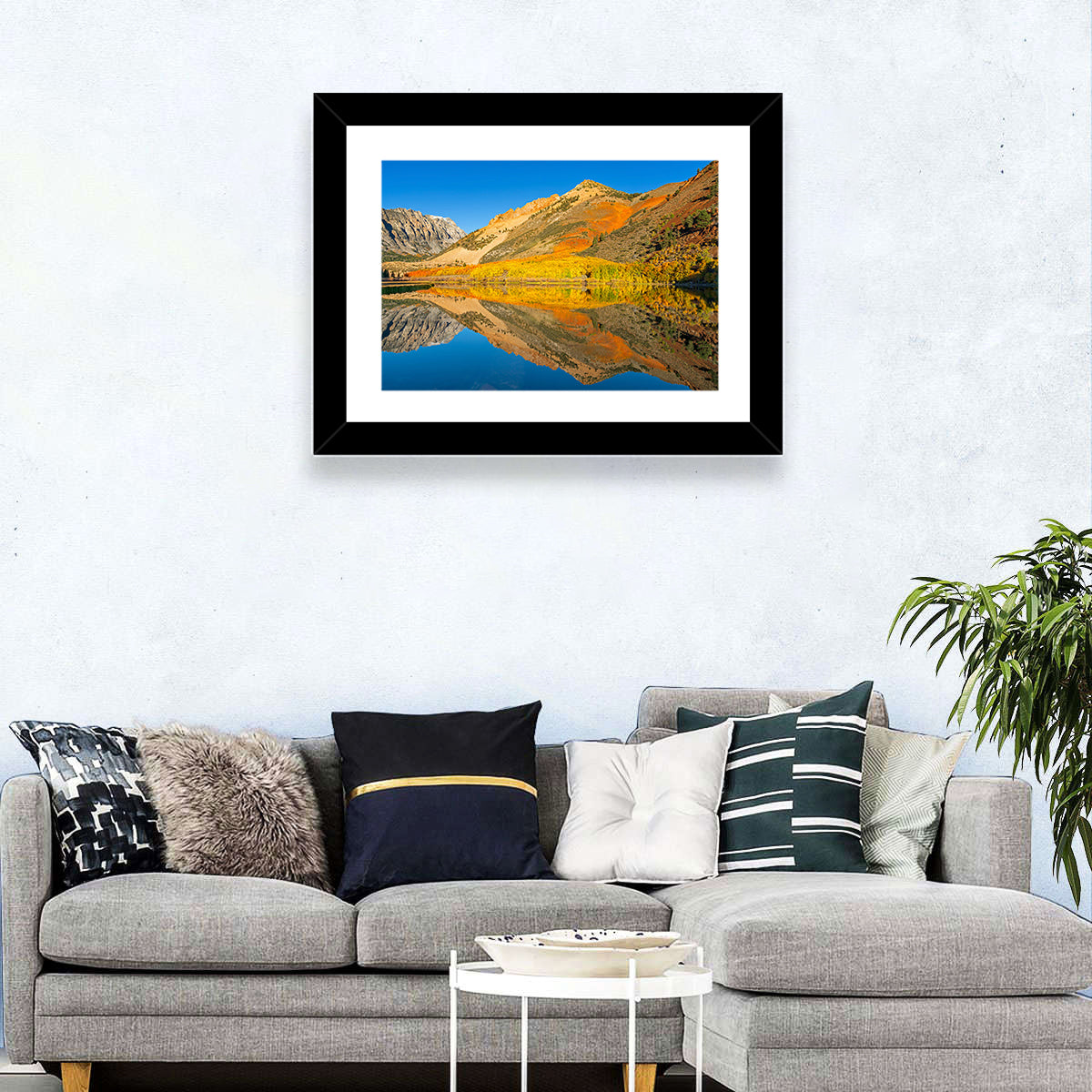North Lake Autumn Reflection Wall Art in a room, landscape