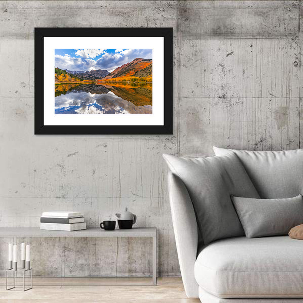 North Lake Autumn Reflection Wall Art in a room, landscape