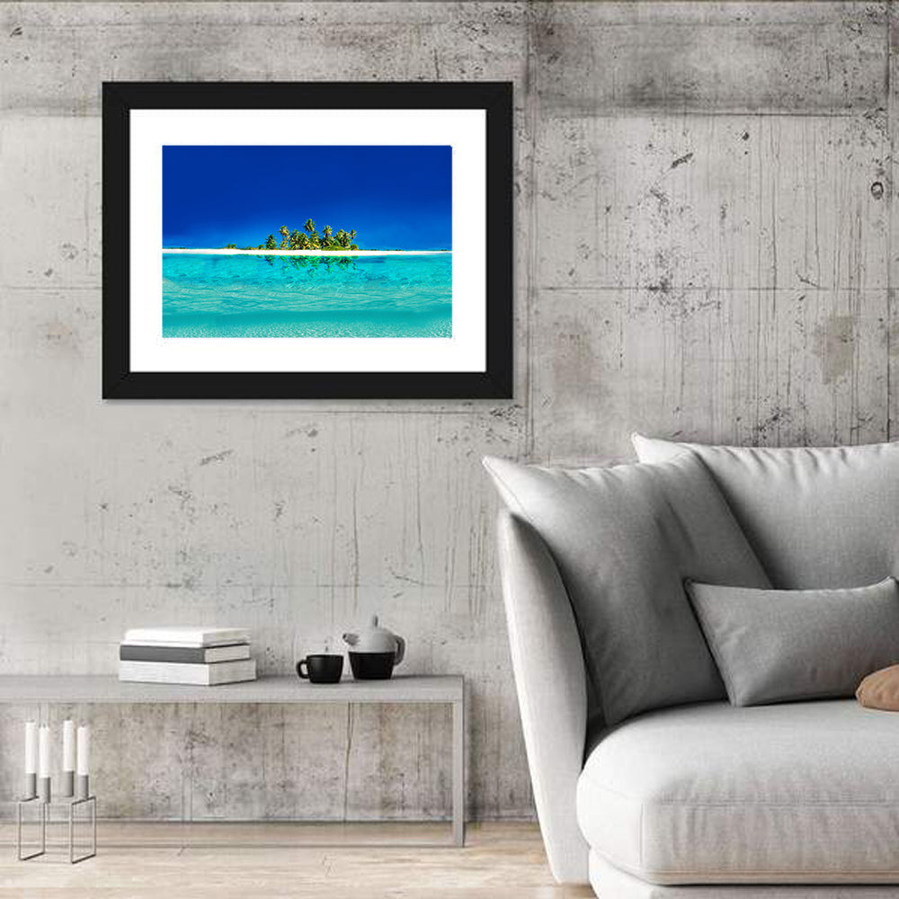 Tranquil Split-level Tropical Island Seascape Wall Art in a room, landscape