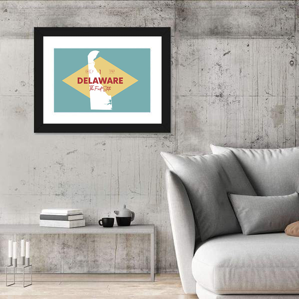 Delaware State Map Graphic Wall Art in a room, landscape