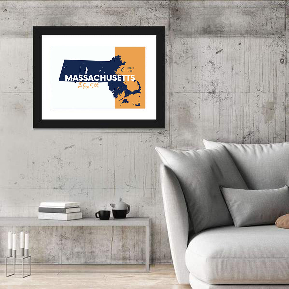 Massachusetts State Map Wall Art in a room, landscape