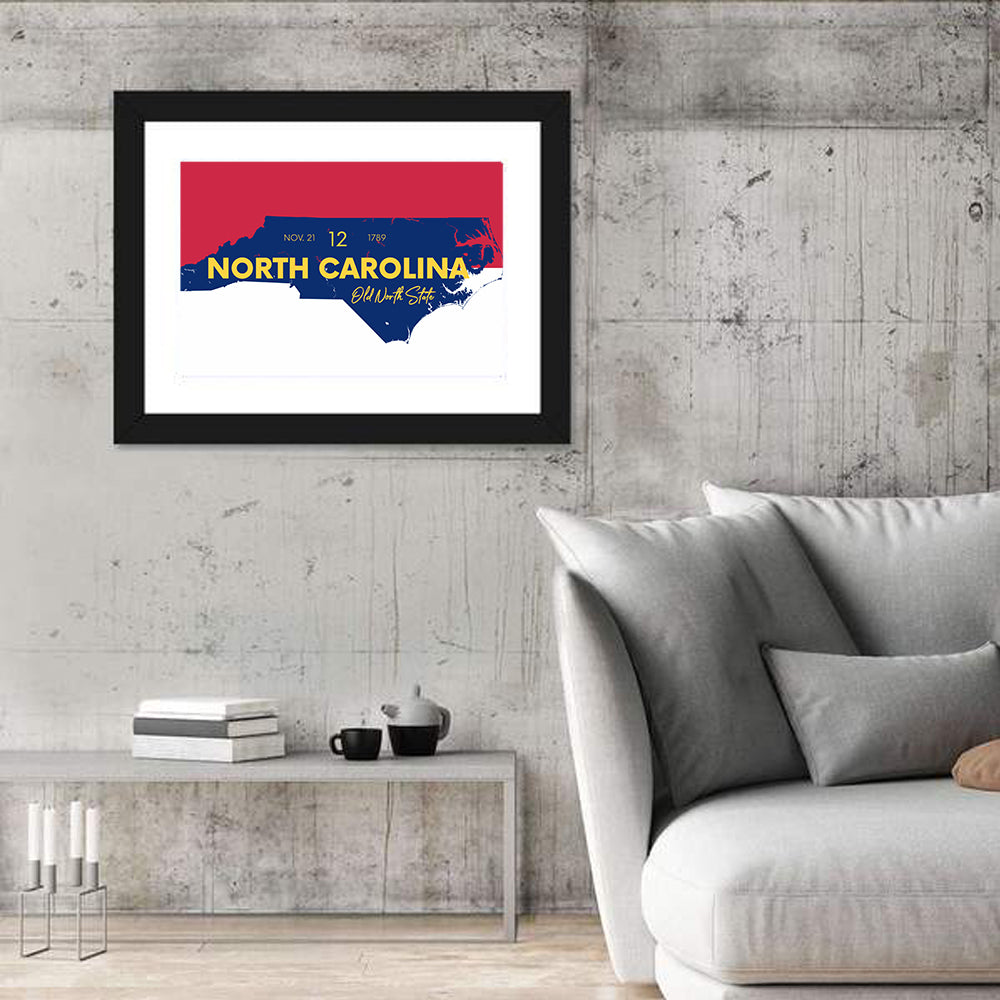North Carolina Typographic Map Wall Art