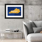 Blue and Gold Kentucky Map Wall Art