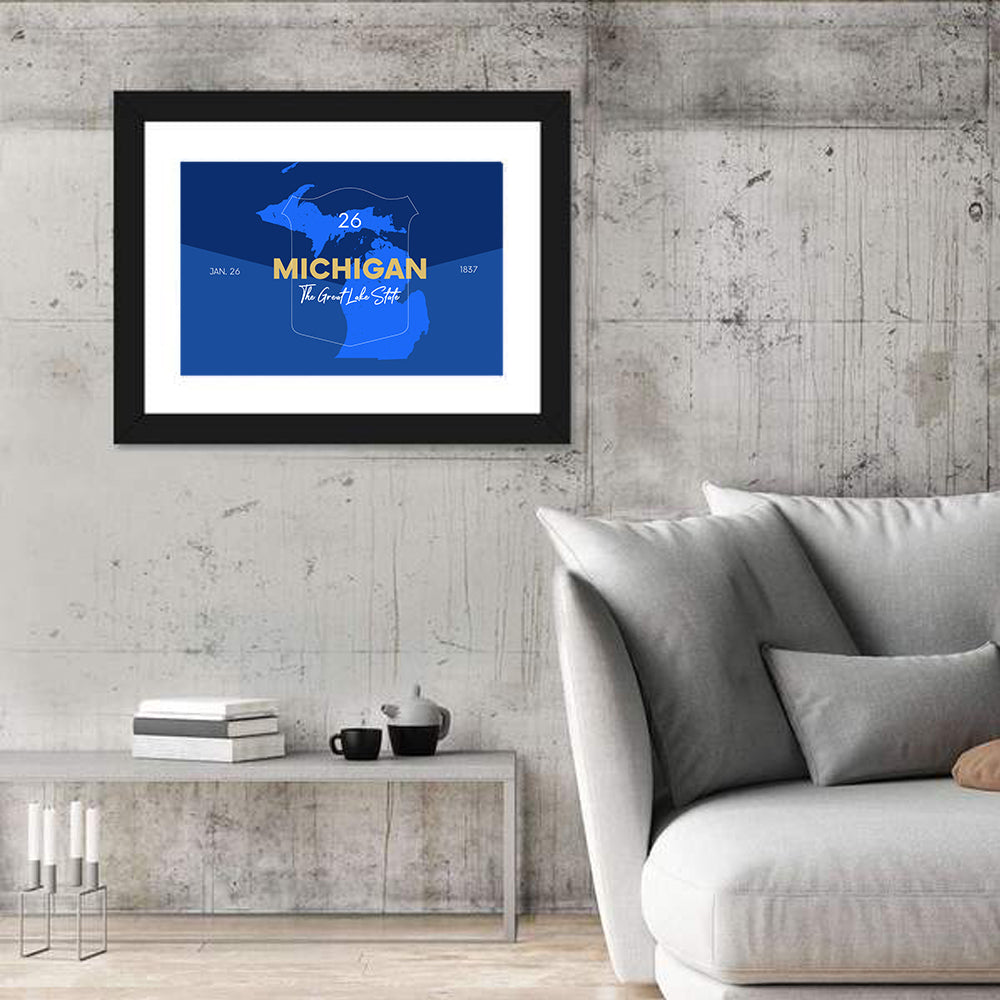 Michigan Shield Map Graphic Wall Art