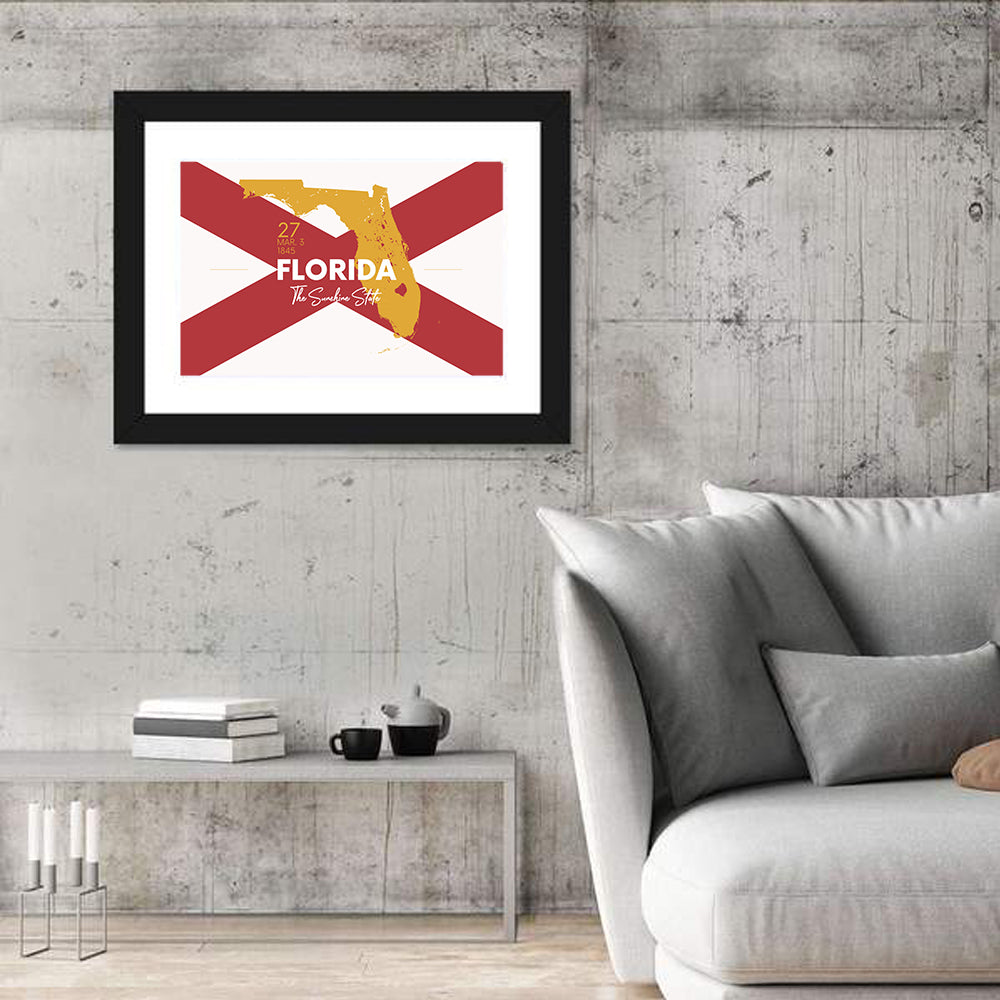Florida Gold Map Graphic Wall Art in a room, landscape