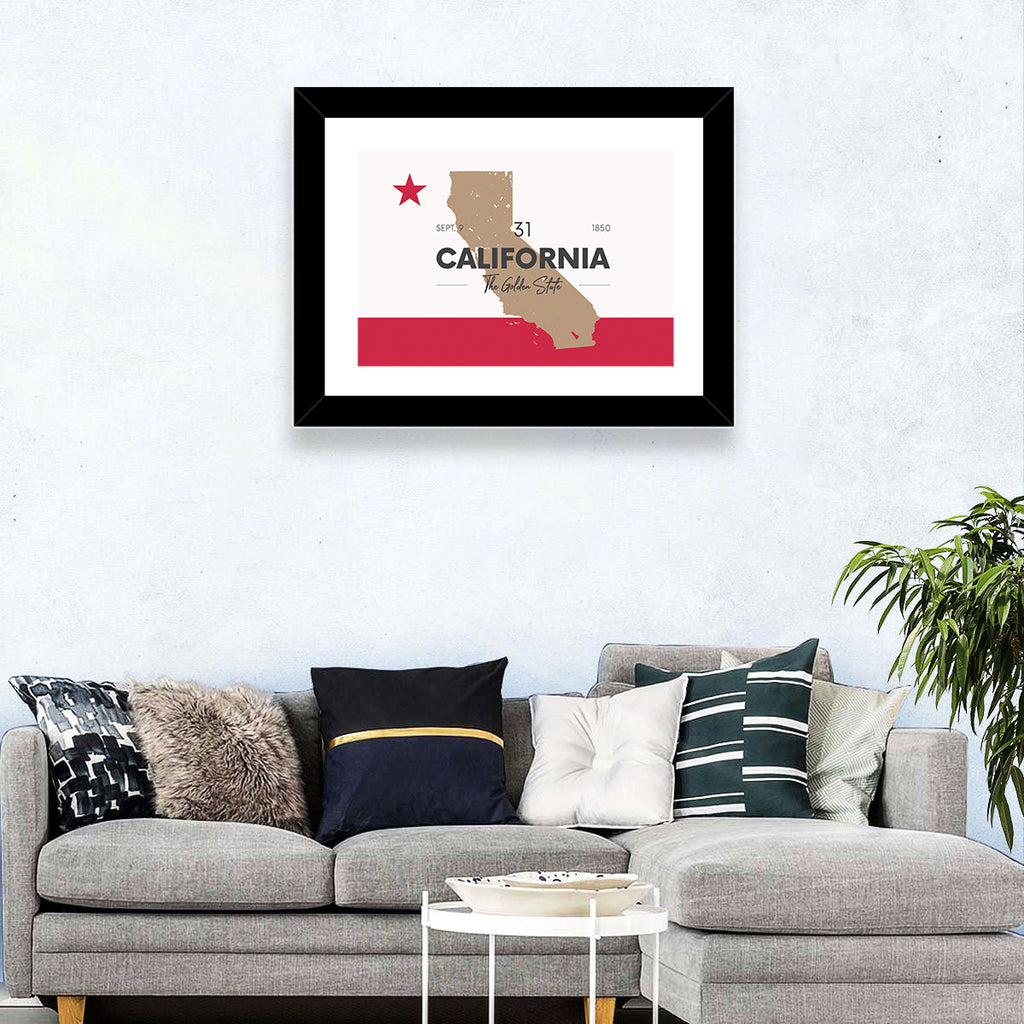 California Map with Red Star Wall Art