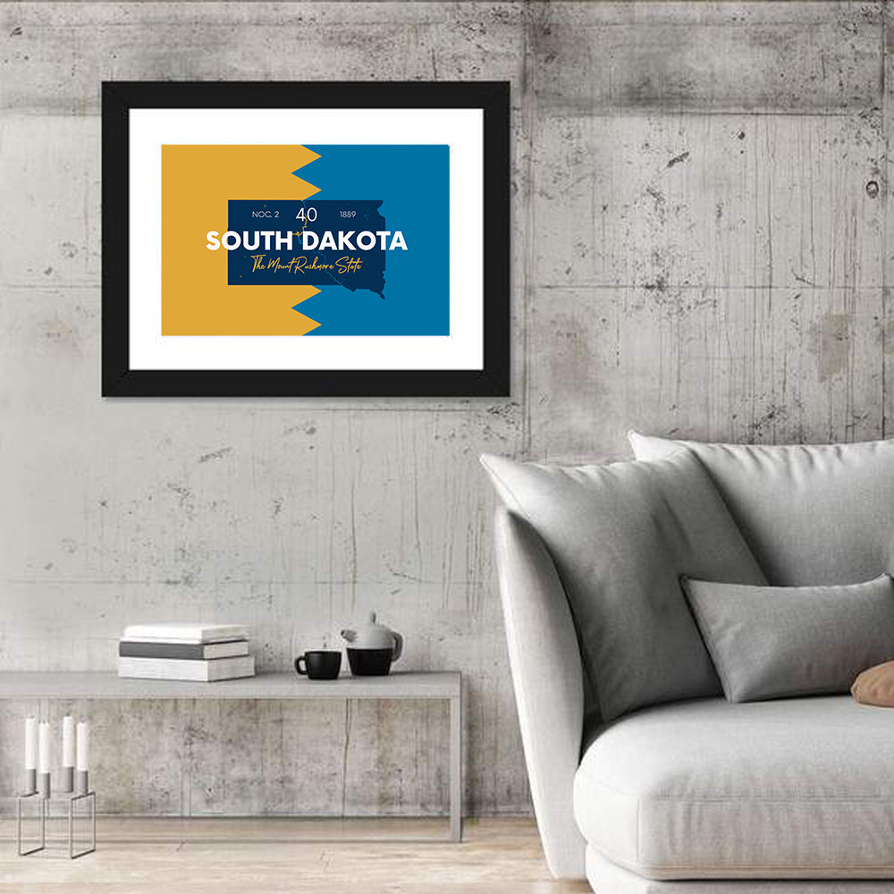 South Dakota Silhouette Map Wall Art in a room, landscape
