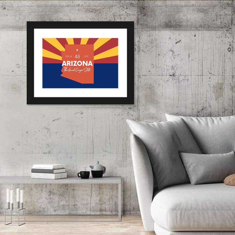 Arizona Sunburst Map Wall Art in a room, landscape