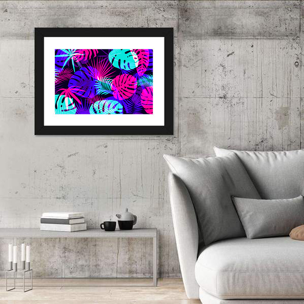 Neon Tropical Leaves Wall Art