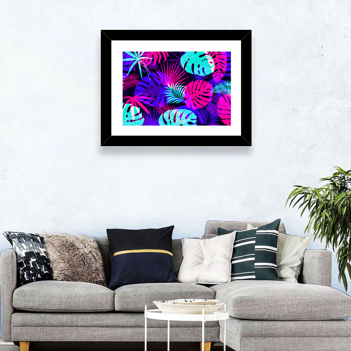 Neon Tropical Leaves Wall Art