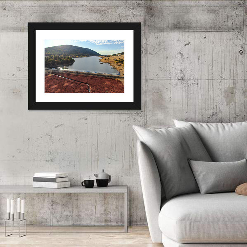 Lake Cuyamaca Aerial View Wall Art in a room, landscape