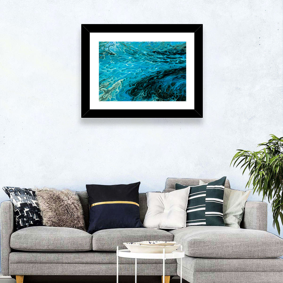 Liquid Marble Blue Abstract Wall Art