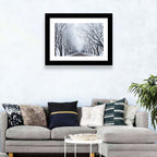 Snowy Road with Distant Headlights Wall Art