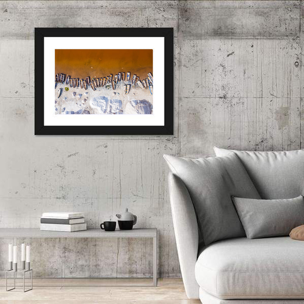 Lac Rose Boats Aerial View Wall Art in a room, landscape