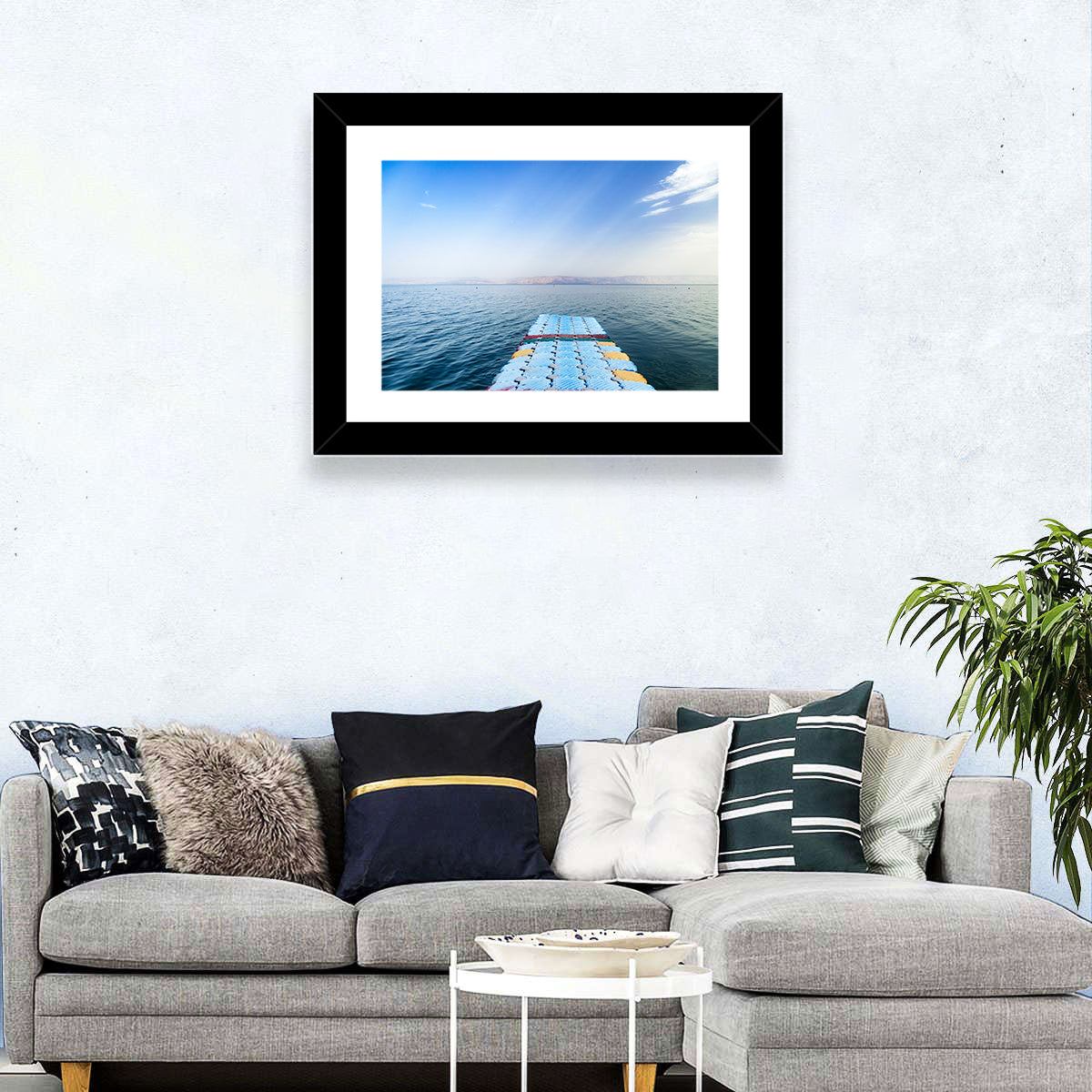Galilee Floating Dock at Tiberias Wall Art in a room, landscape