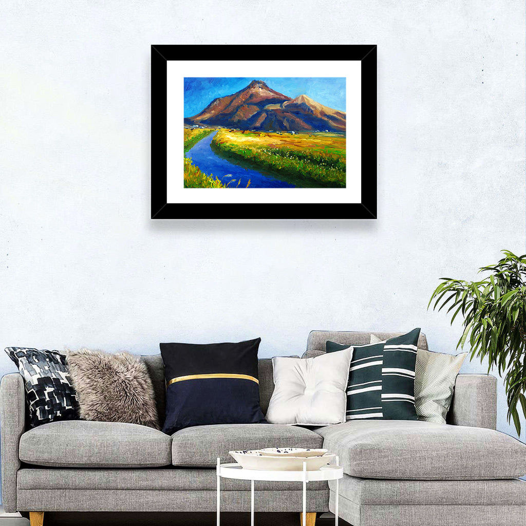 Mountain Village Stream at Golden Hour Wall Art