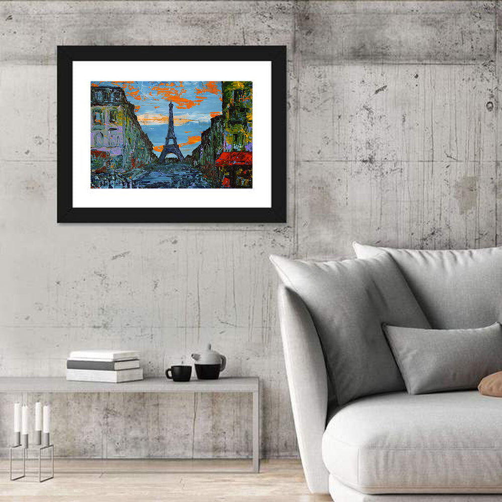 Paris Dusk Street, Eiffel Tower Wall Art in a room, landscape