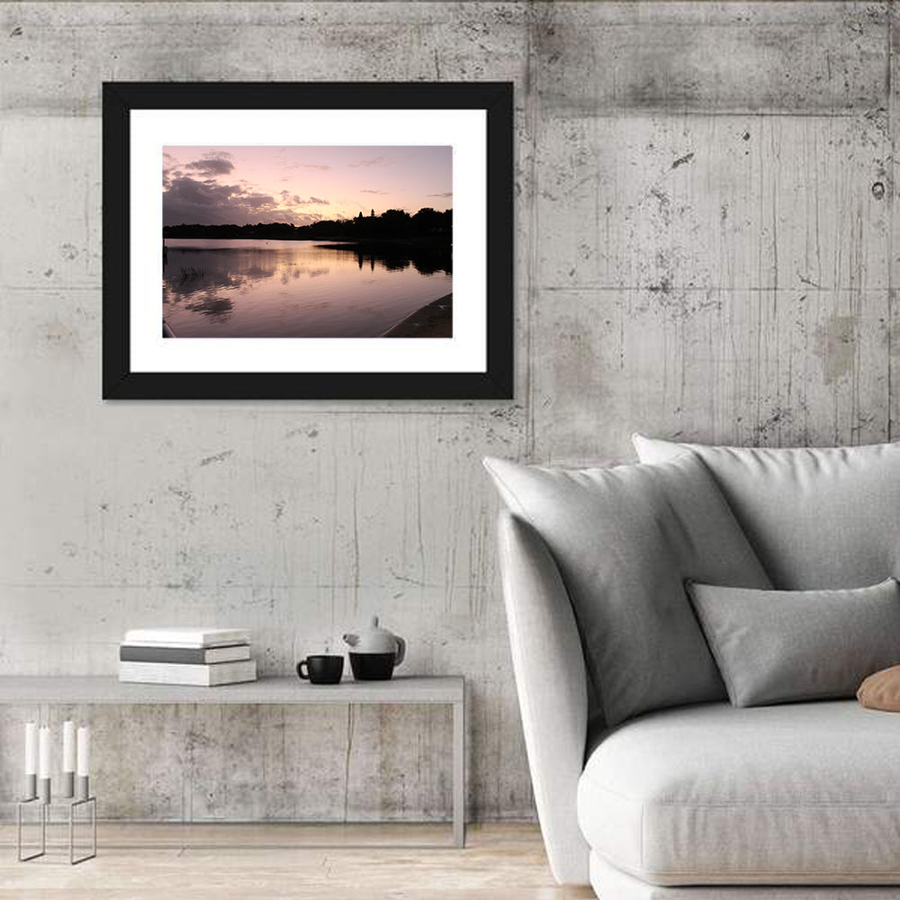 Lake Eva Dusk Reflection Wall Art in a room, landscape
