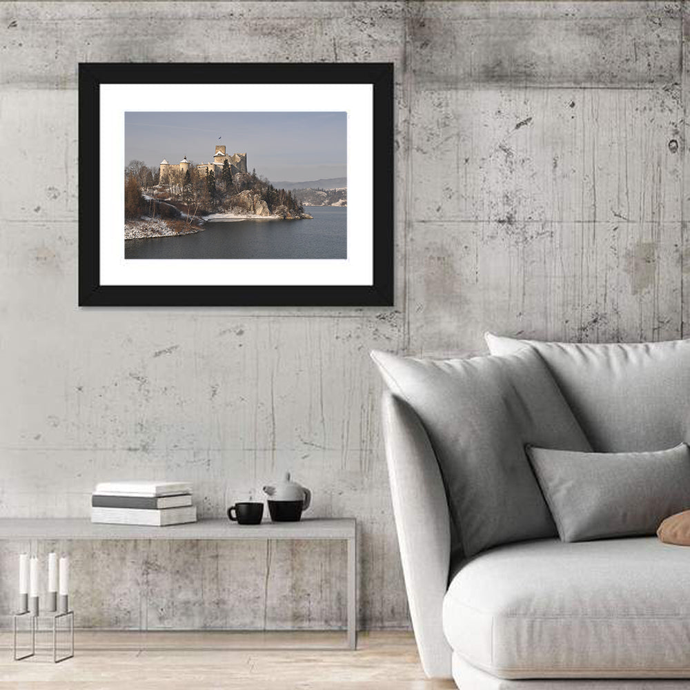 Niedzica Castle on Icy Lake Wall Art in a room, landscape