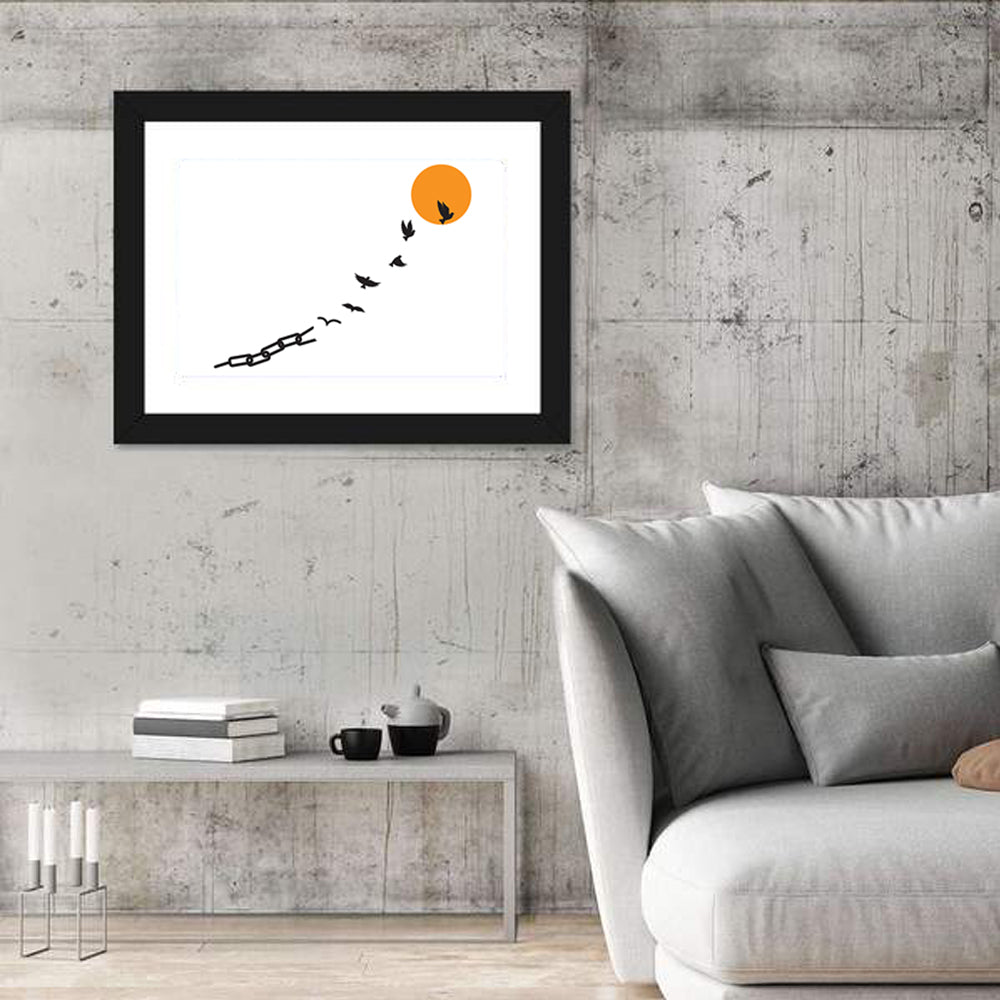 Broken Chain and Rising Sun Wall Art in a room, landscape