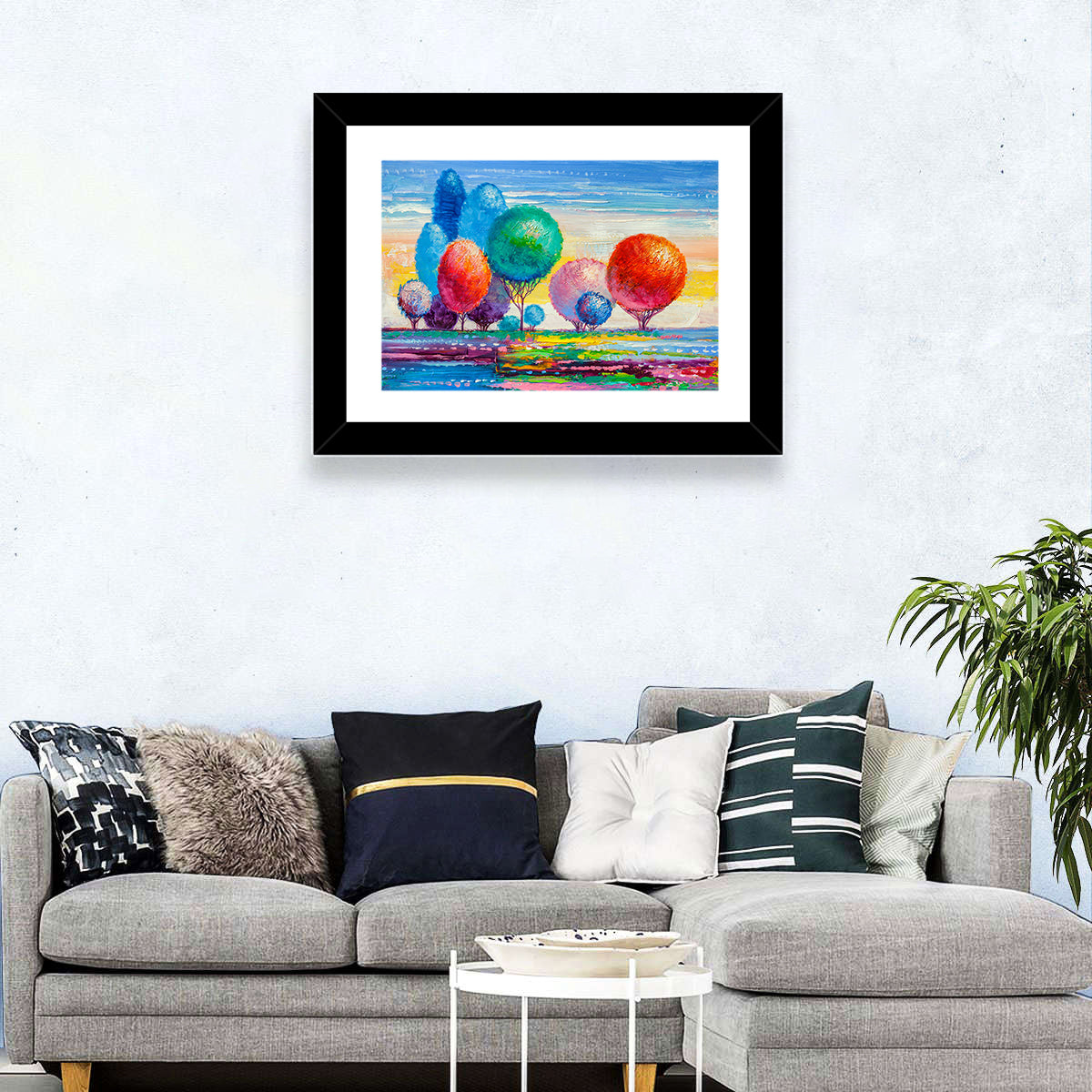 Autumn Trees at Sunset Wall Art in a room, landscape