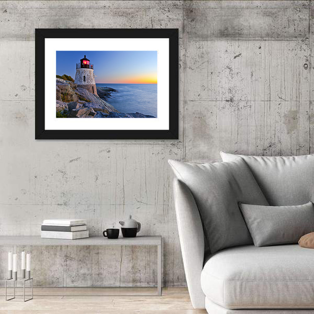 Castle Hill Lighthouse at Dusk Wall Art in a room, landscape