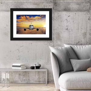 Airplane Takeoff and Sunset Wall Art