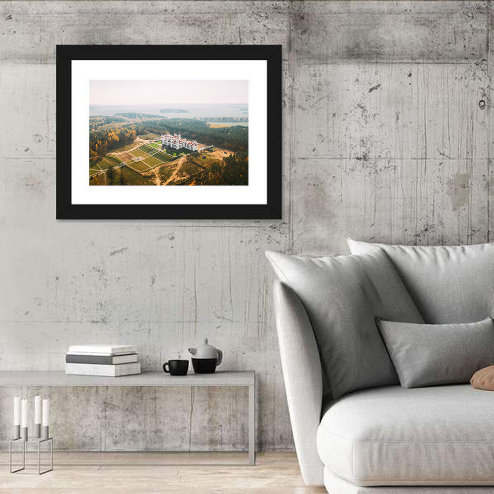 Kosava Castle Aerial View Wall Art in a room, landscape