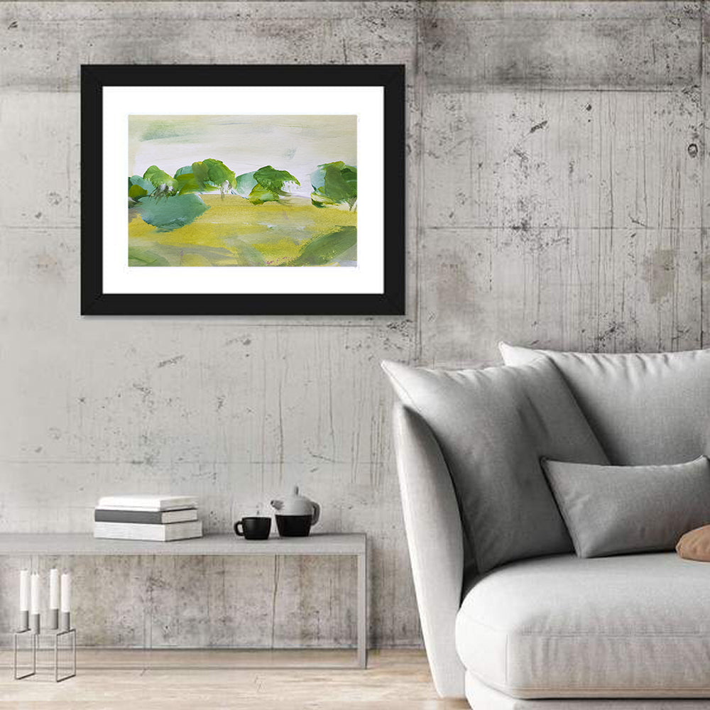 Rural Fields Abstract Wall Art in a room, landscape