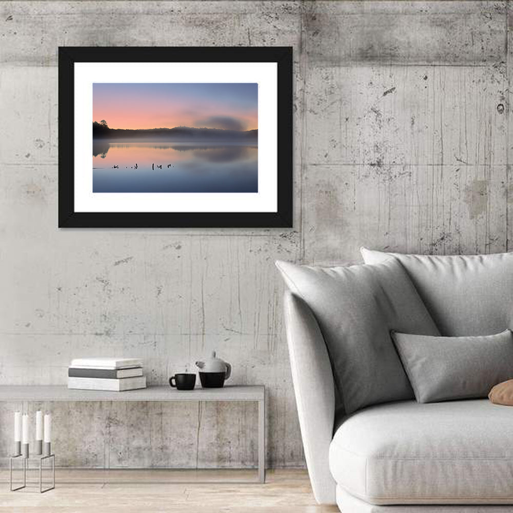 Pete's Lake at Dawn Wall Art in a room, landscape