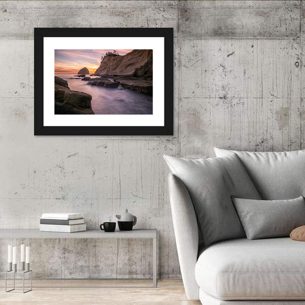 Haystack Rock at Cape Kiwanda Wall Art in a room, landscape