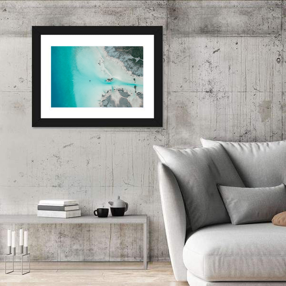 Bacalar Lagoon Aerial Wall Art in a room, landscape