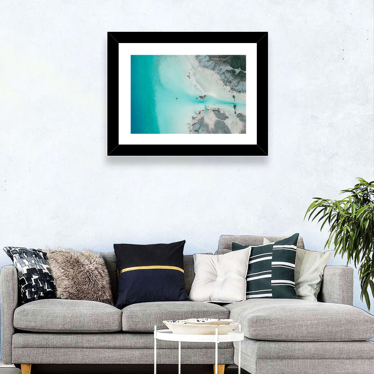 Bacalar Lagoon Aerial Wall Art in a room, landscape