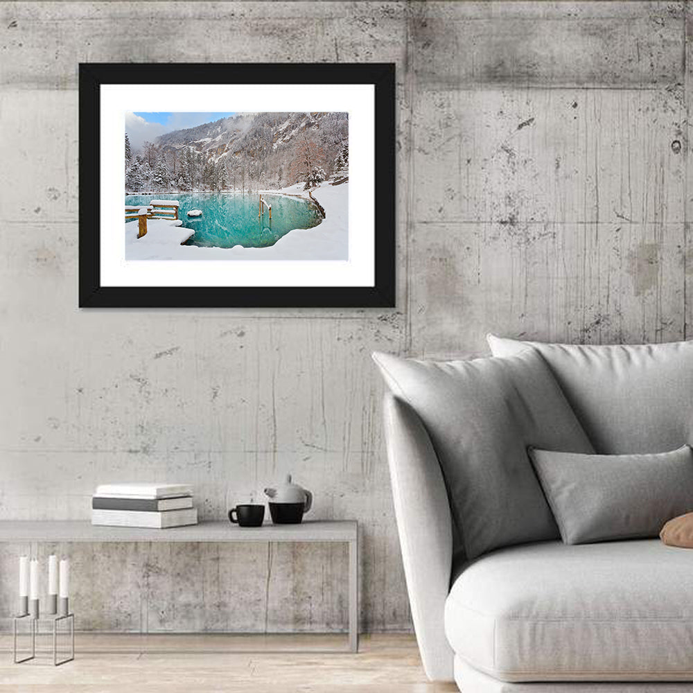 Blausee Winter Reflection Wall Art in a room, landscape