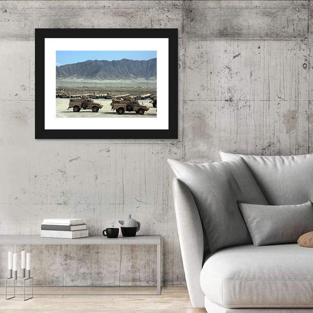 Mrap Vehicles in Desert Landscape Wall Art in a room, landscape
