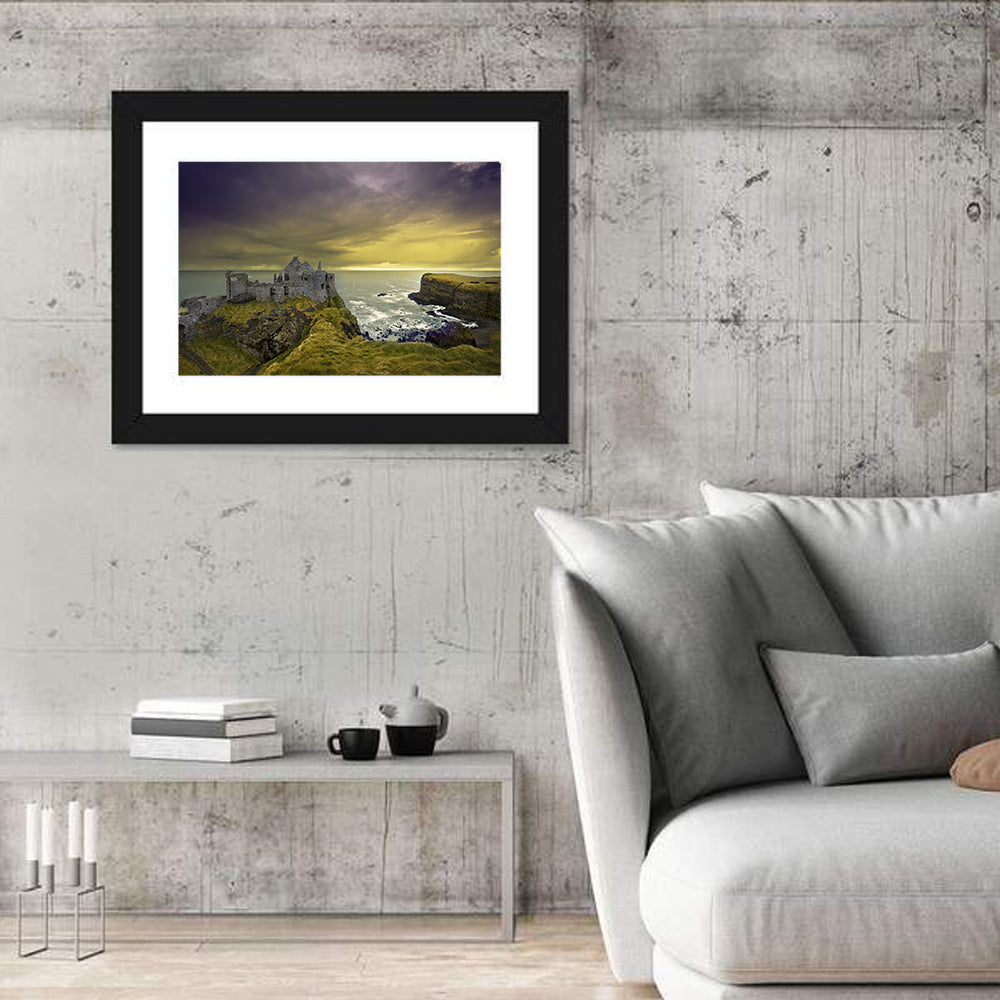 Dunluce Castle Ruins Wall Art in a room, landscape