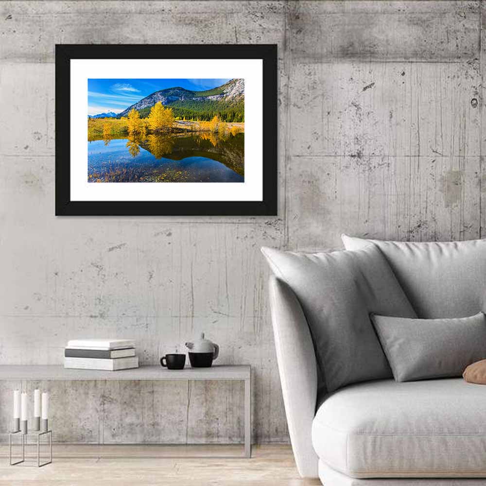 Abraham Lake Reflections Wall Art in a room, landscape