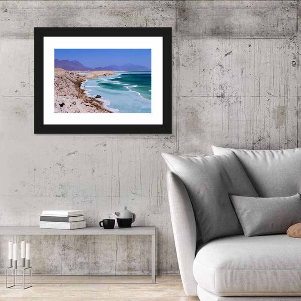 Lake Assal Salt Shoreline Wall Art in a room, landscape
