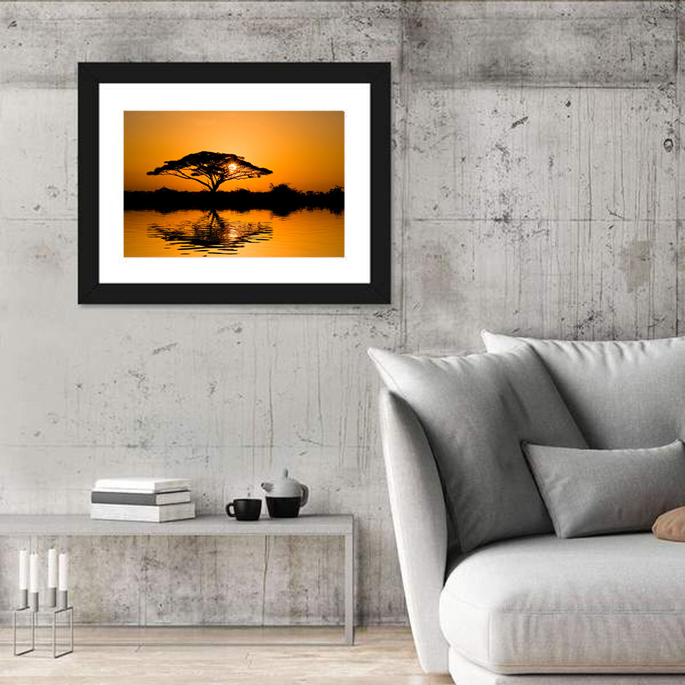 Acacia Tree at Sunrise Wall Art in a room, landscape