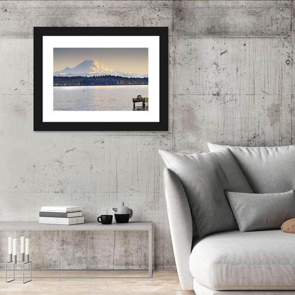 Mount Rainier Over Lake Washington Wall Art in a room, landscape