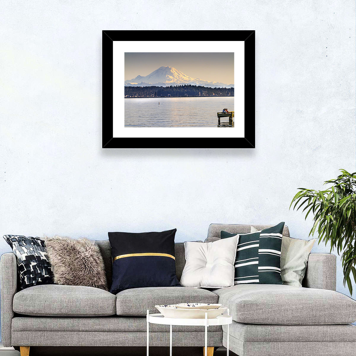 Mount Rainier Over Lake Washington Wall Art in a room, landscape