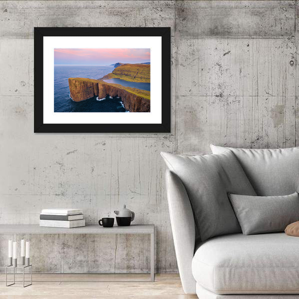 Sørvágsvatn Clifftop Lake Wall Art in a room, landscape