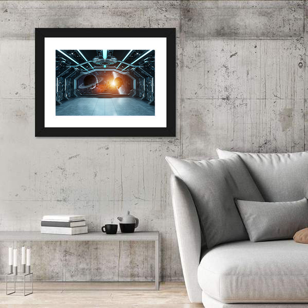 Space Station View with Ringed Planet Wall Art