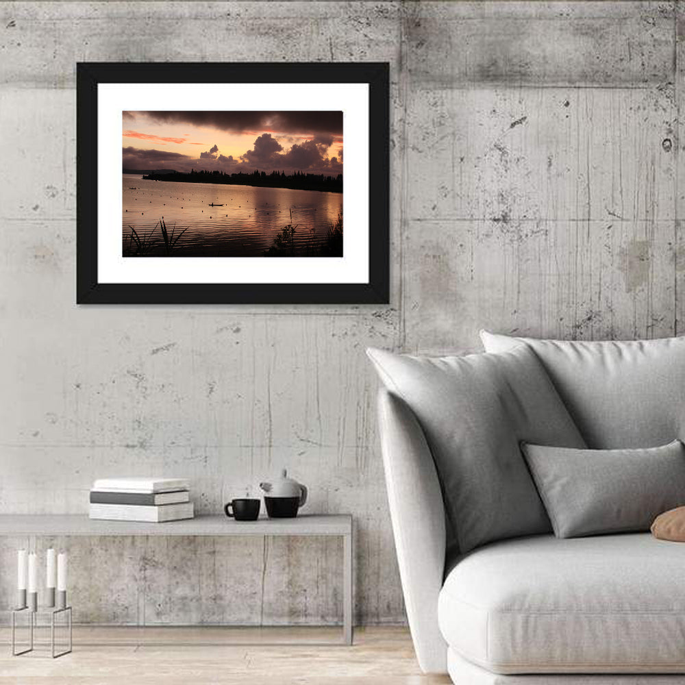Lake Diatas Sunset with Boat Wall Art